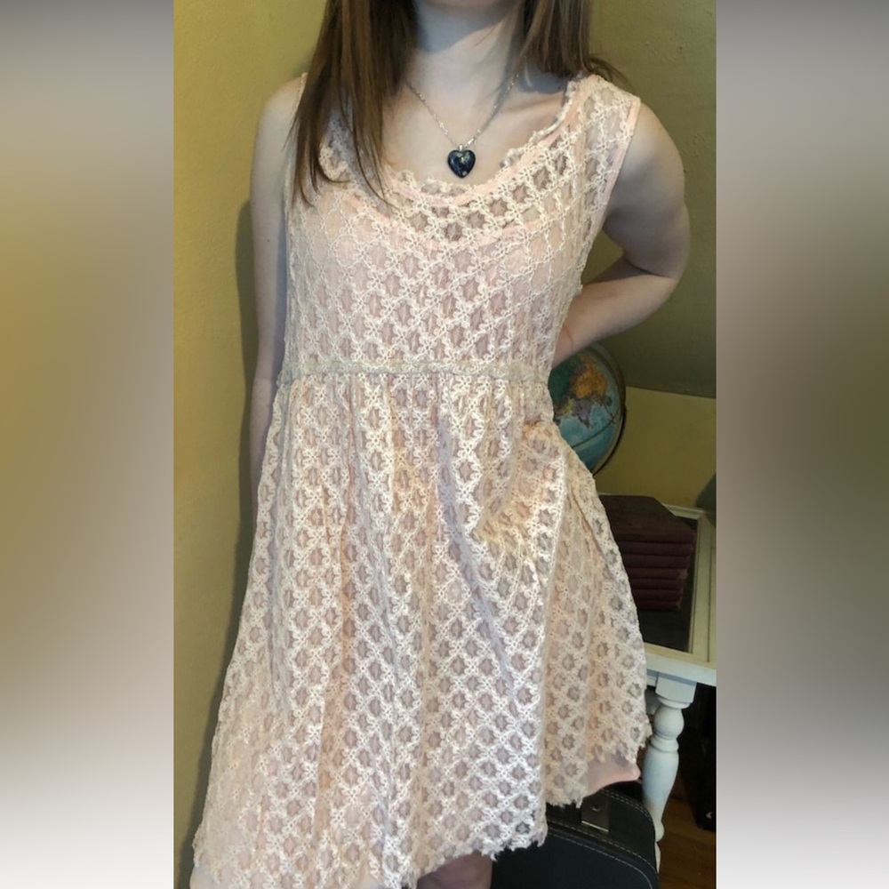 Classic 90s Pink and Beige Lace Babydoll Dress